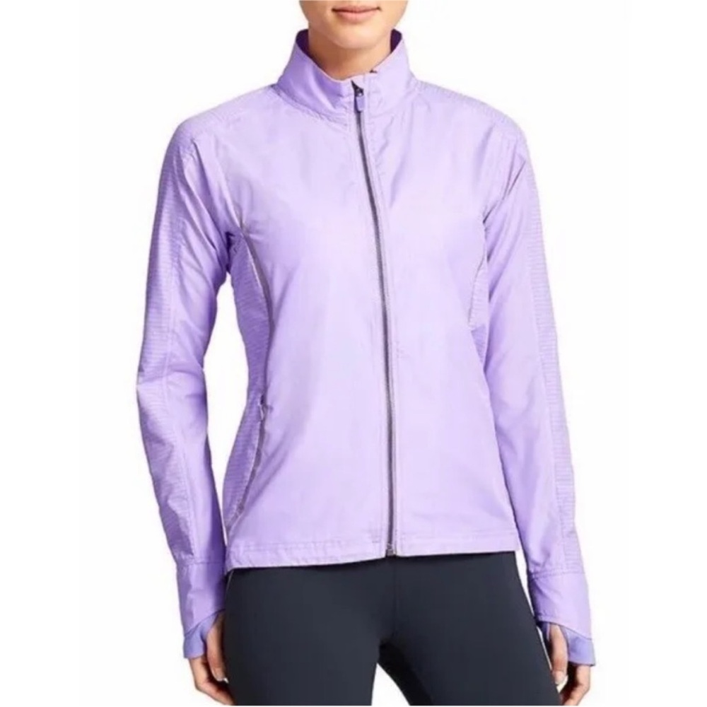 Athleta Stripe Sparkler Windbreaker Reflective Jacket in Lavender Purple, size M